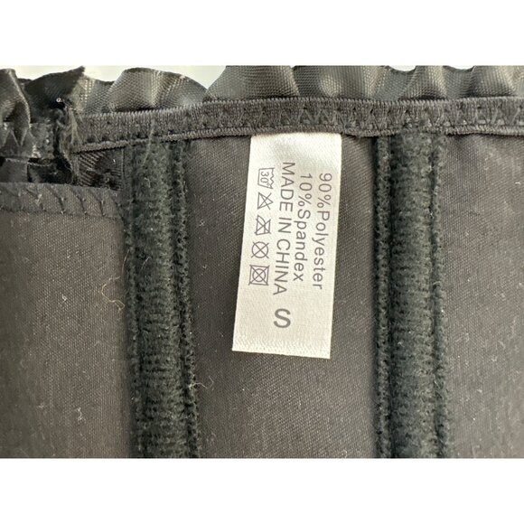 Vintage Pin Up Black Jacquard Floral Lace Up Boned Frilly Corset Bustier Top S - Picture 4 of 10